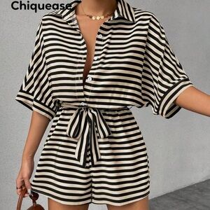 Black and White Striped Jumpsuit